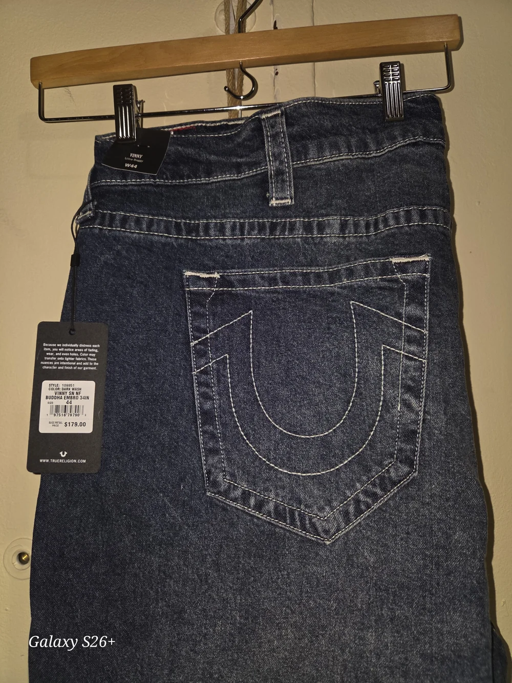 True Religion Men’s Indigo Denim Jeans with White Embroidered Pocket
